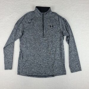 Under Armour Sweater Mens Medium Black Gray Heathered Quarter Zip Loose Heatgear